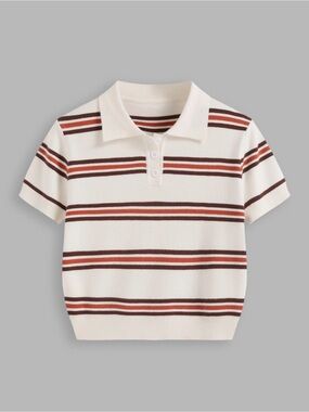 Cider Cream Polo Top with Brown & Rust Stripes